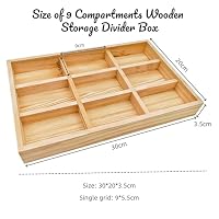 Anktily Unbehandelte Holz-Aufbewahrungs-Trennbox mit 9 Fächern, Präsentationsbox, Unterwäsche-Aufbewahrungsbox, Holz-Präsentationstablett für Schmuck, Sammlerstücke – Ansicht 2