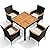 Devoko 5 PCS Furniture, Patio Conversation Set with Acacia Wood Top, Rattan Outdoor Dining Table and Chairs for Backyard, Garden, Deck, Black