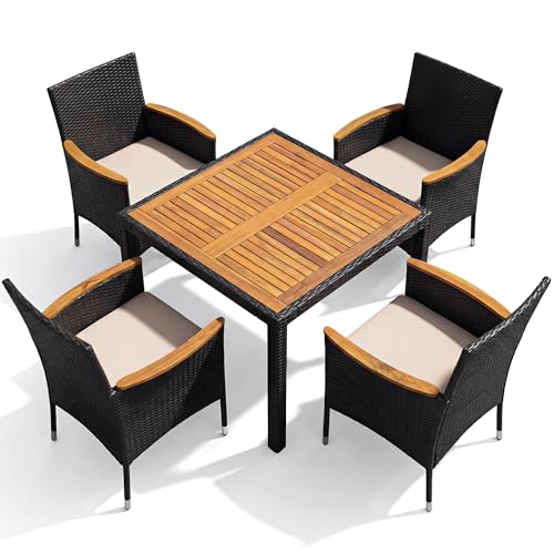 Devoko 5 PCS Furniture, Patio Conversation Set with Acacia Wood