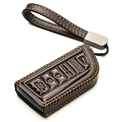 Image of Vitodeco Genuine Leather Smart Key Fob Case with Leather Key Strap Compatible for Acura MDX, RDX, ADX, TLX, INTEGRA - 5-Button, Brown