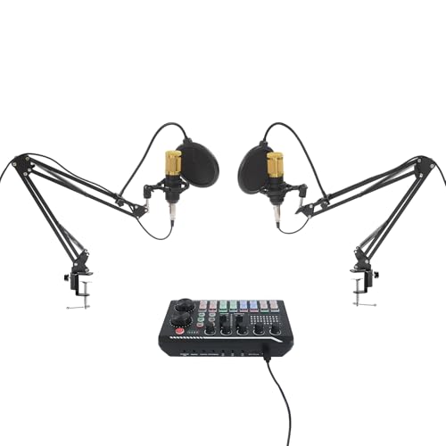LOYALHEARTDY Podcast Equipment Bundle BM800 Condenser Mic & F998 Live Sound Card with Voice Changer - Multi-functional Studio Microphone for Streaming, Recording, Gaming (Gold/Black, 16 Sound Effects)