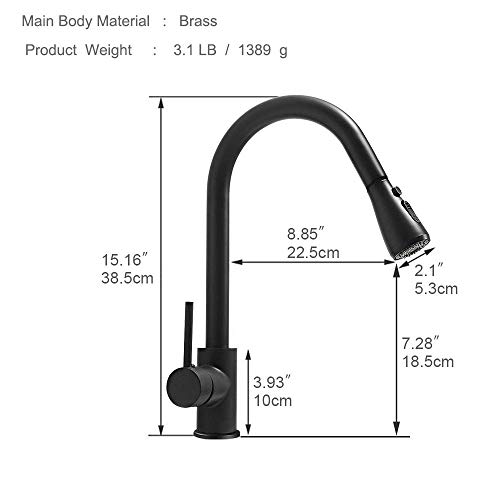 Hoimpro Commercial High-Arc Single Handle Kitchen Sink Faucet With Pull Out Sprayer,Rv Kitchen Faucet With Pull Down Sprayer,3 Function Touch On Laundry Water Faucet, Brass/Matte Black(1 Or 3 Hole) #TOP5