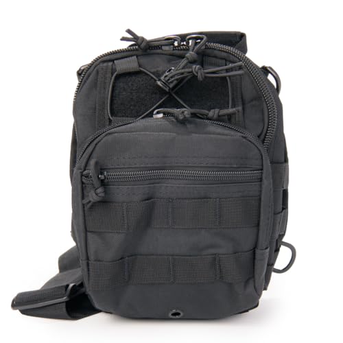 Rattlesnake Tactical Sling Pack with Pistol Retention System, Black, Fully Adjustable Universal Fit for Secure Concealed Carry, MOLLE Attachment Points