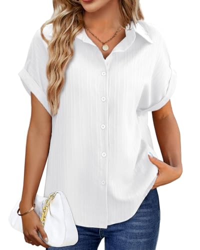 Tanmolo Bluse Damen Sommer Shirt Kurzarm Oberteile V-Ausschnitt...