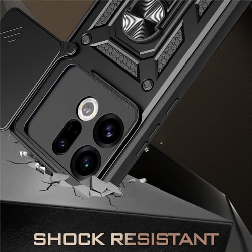 Image of Casodon Heavy Duty Back Case Cover for Oppo Find X9 5G, Shockproof Oppo Find X9 Back Cover, Ring Case with Kickstand and Camera Protection Shutter - Black