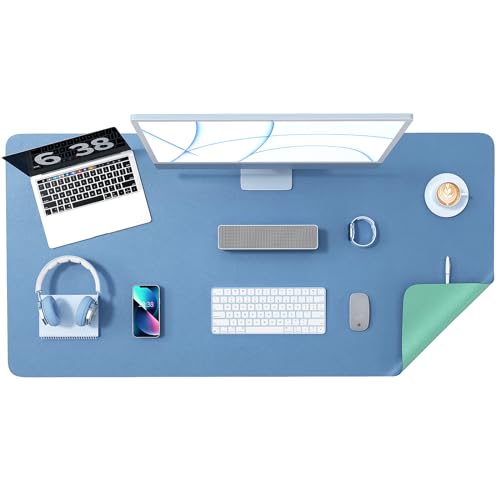Crenovo Large Non Slip Desk Mat, 47.2" x 23.6", Waterproof PU Leather, Dual Side Desk Pad for Desktop, Keyboard and Mouse, Office and Home, Blue x Green