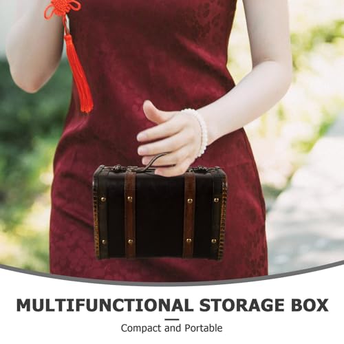 Valise boîte à trésor portable en bois avec coffre de rangement - 6
