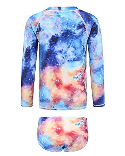 Image of Aisyee Girls Long Sleeve Rash Guard Set Two Piece Swimsuits Tie Dye Bathing Suits for Kids UPF 50+ Swim Shirts