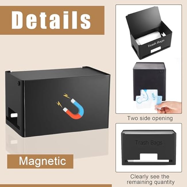 Metal Trash Bag Dispenser Holder Large Fridge Plastic Garbage Bag Organizer for Kitchen Cabinet Countertop(9 x 5 x 5 Inches)