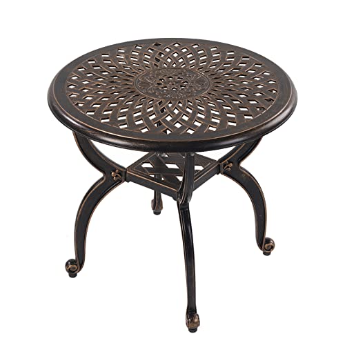 C/G Outdoor Side Tables,Cast Aluminum Patio End Tables,Anti-Rust Coffee Table For Garden Patio Lawn (Round-End Tables, Copper) #TOP2