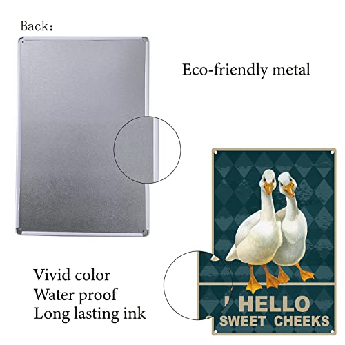 CREATCABIN Ducks Metal Tin Sign Hello Sweet Cheeks Funny Wall Decor Art Hanging Painting Plaques with Quotes for Farmhouse Home Living Room Bathroom Bedroom Bar Pub Cafe Hotel Restaurant 8 x 12inch - Image 3