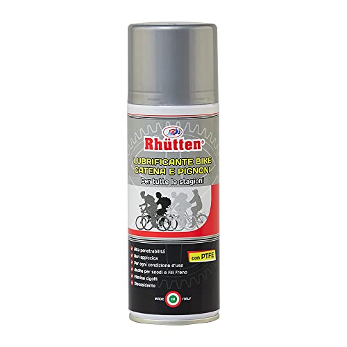 Rhutten, Lubrificante Bike Catena e Pignoni, PTFE, Protezione e Lubricità, Disossidante, Elimina cigolii, Non appiccica, 200ml spray