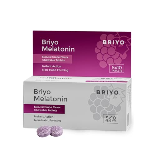 Image of Briyo Melatonin 3 mg Natural grape flavoured Chewable Tablets - Fast-Acting Quick Dissolve Night time Relaxation & Restful Sleep Support - Sleep Aid - 50 Chewables pack
