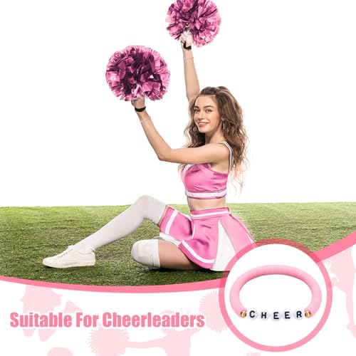Image of Landical 24 Pcs Cheerleader Gifts Stackable Clay Bead Cheer Bracelets Friendship Bracelets Senior Night Cheer Gifts for Girls(Pink)