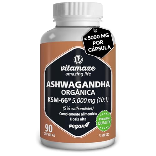 Ashwagandha Orgánica KSM-66 - Alta Concentración (500 mg) - Extracto de Raíz Natural - Vegano, Sin Aditivos, 90 Cápsulas para 3 Meses - Apoyo al Bienestar y la Energía