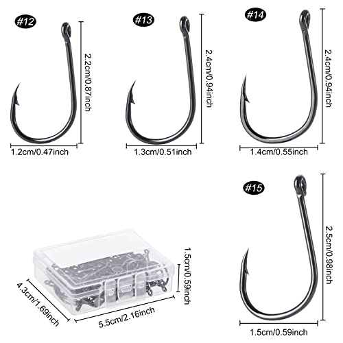 Deesoo 400Pcs #12-15,4 Sizes Fish Hooks, Premium Fishhooks High Carbon Steel Circle Hooks With Barbs Fishing Hooks With Plastic Box #TOP2