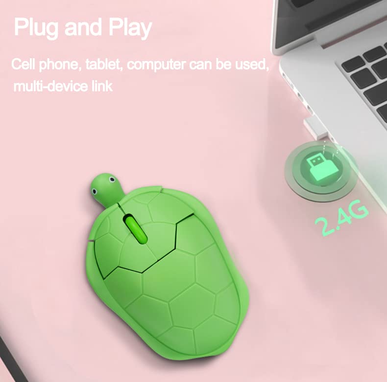 Image of Super Space Wireless Mouse,Cute Animal Green Turtle Shape Portable Quiet Optical USB Mice, 1600 DPI 3 Buttons Silent Cordless Mouse for PC Laptop Computer Notebook MacBook Desktop
