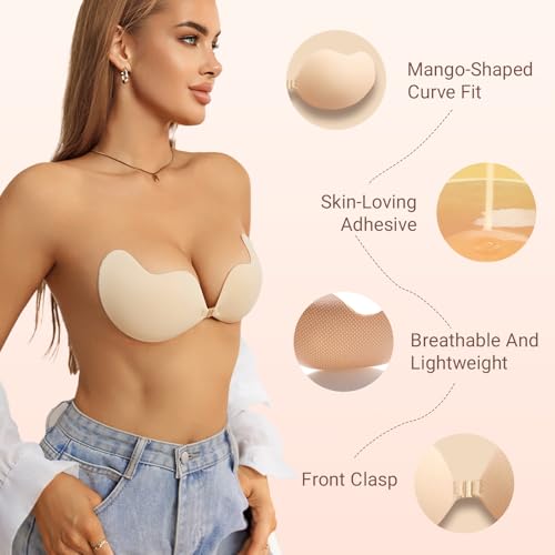 Rosefly Push Up Strapless Backless Sticky Bra for Women, Invisible Adhesive Lift Bra with Breathable Reusable Fabric4