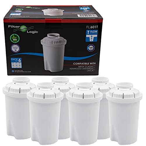 FilterLogic FL601T | Pacco da 6 - Cartuccia filtrante per caraffa compatibile con BRITA Classic, Laica Multi-Flux, Kyara di Bama, BWT Anna filtro per acqua