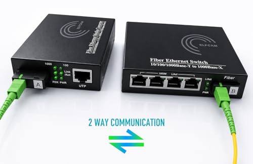 Image of Elfcam - Pack of 2 Gigabit Ethernet LWL Media Converter 10 /100 /1000 Mbps Including Mini-GBIC (SFP) for Connecting LWL SM Cables with SC Connectors 20Kkm,(1 RJ45 Port *4 RJ45 Ports)
