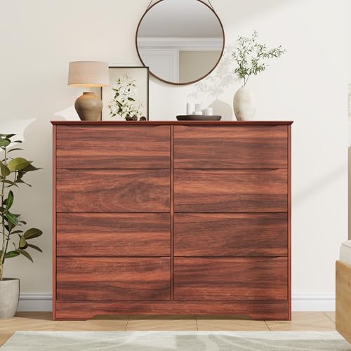 GarveeHome Wooden Dresser with 8 Drawers, Tall Modern Closet with Deep Storage, Large Chest of Drawers with Wide Top, Long Storage Dresser for Bedroom, Living Room, Hallway, Kids Room, Red W