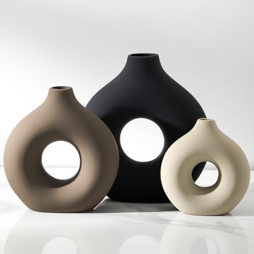 Ceramic Vase Home Table Decor - Flower Vases Set of 3 Small Livin...