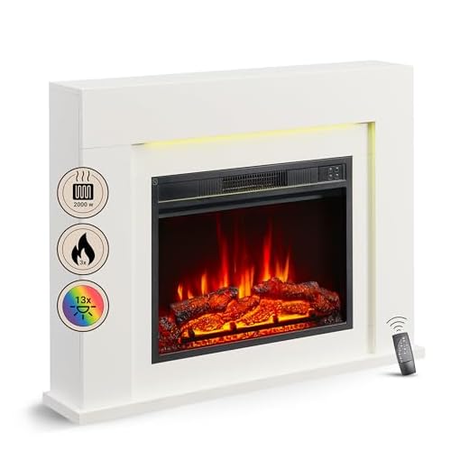 Chimenea eléctrica BALDERIA Liora: Chimenea eléctrica de pie con Estante, Efecto de Llama 3D (Blanco)