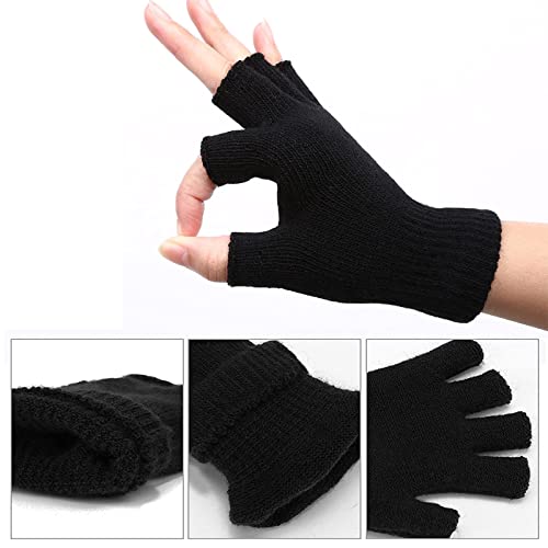 Image of SATINIOR 4 Pairs Winter Half Finger Gloves Knitted Fingerless Mittens Warm Stretchy Gloves for Men and Women