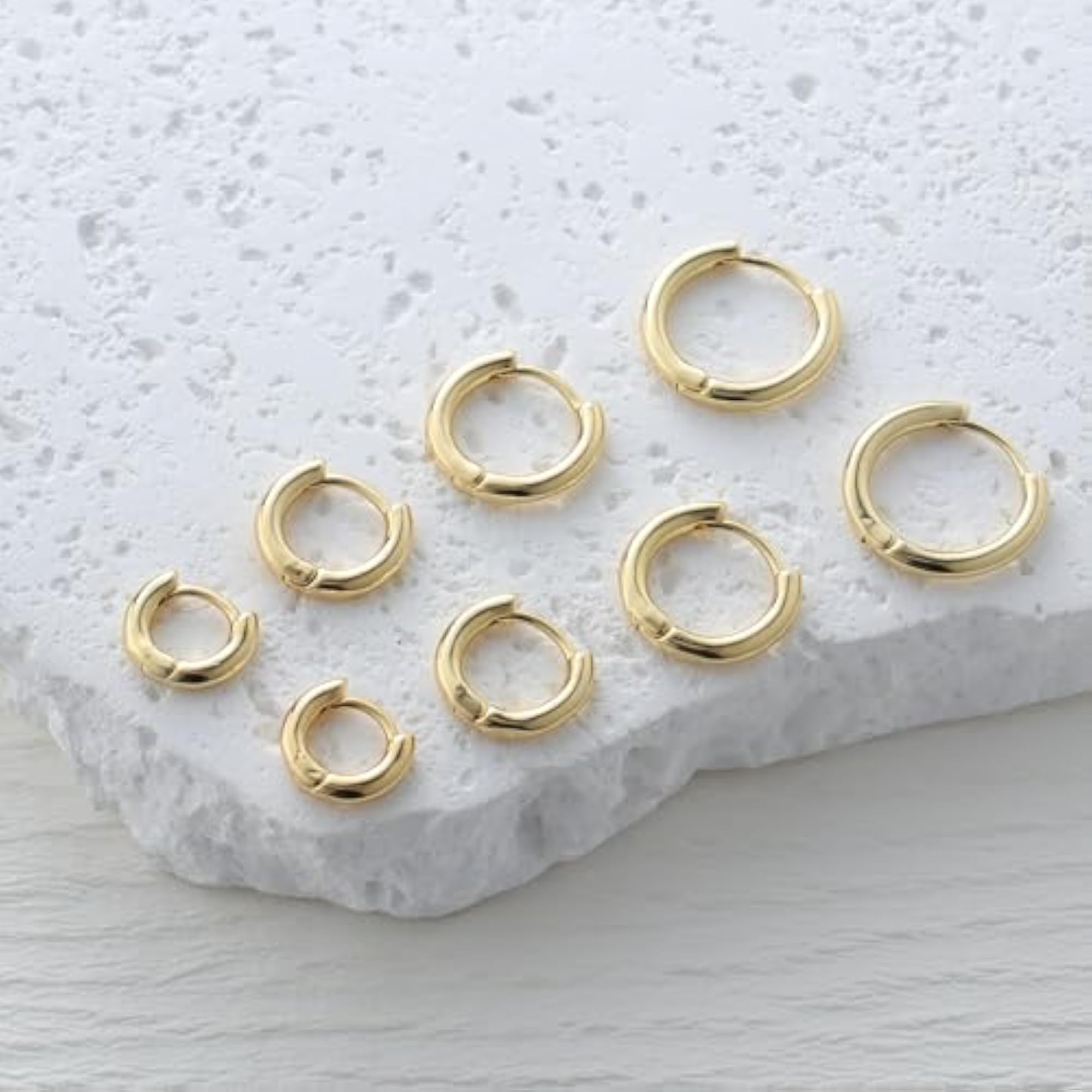 4 Pairs Gold & Silver Hoop Earrings Set, Hypoallergenic