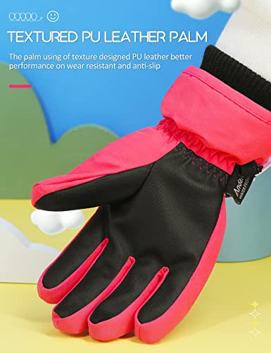 Andake Waterproof &Breathable Kids Mittens Toddler Snow Gloves Winter Warm Ski Gloves For Boys Girls(Pink,4-6Y) #TOP5