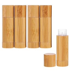 4 Piezas Tubos de Lápiz Labial Vacíos de Bambú, Envases para Lapiz Labial, Contenedor de Bálsamo Labial, Contenedores de…