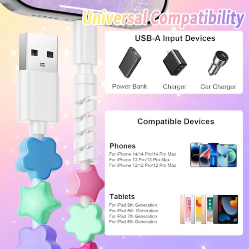 Image of HianDier for iPhone Charging Cord [MFi Certified] 3.3FT for iPhone Charging Cable Cute Flower Star Bead USB to iPhone Cable Girls Women for iPhone 14 13 12 11 Pro Max XS XR 8 7 6s-Candy Colored