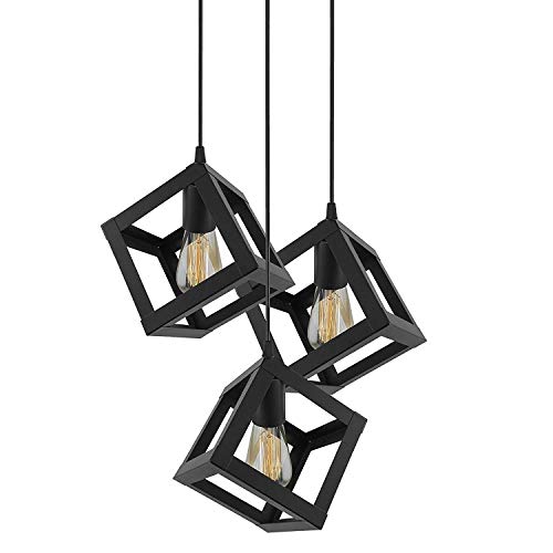 Image of Geometric Pendant Lighting, Geometric Modern Hanging Light Ceiling Fixture for Kitchen Island, Foyer, Hallway, Bedroom and Entryway (Bulb Include) (Black Square)
