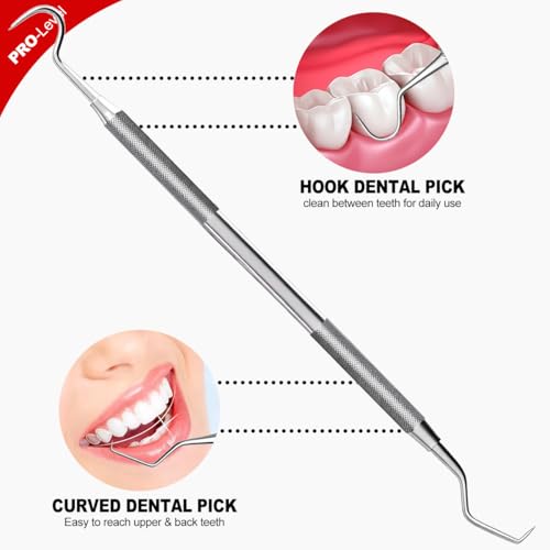 G.CATACC 2 Pack Dental Tools for Teeth Cleaning, Metal Dental Pick Hygiene Kit for Home Use, Stainless Steel Tooth Scraper Tartar Plaque Remover for Oral Care - with Case