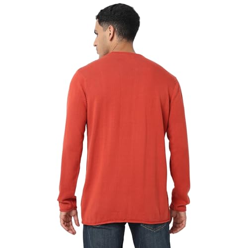 Image of Spykar Round Neck Full Sleeves Orange Sweater for Men (Size: 2XL)-MFKLW2BC005-BURNT Orange