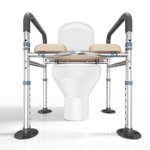 Eakertte Heavy Duty Safety Toilet Seat Riser with Padded Handles for Seniors, 400lbs Medical...