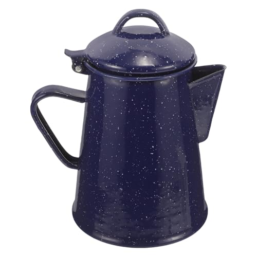 VINTORKY Tetera Esmaltada de 1.2 Litros Mango Ergonómico Antideslizante y Tapa Protectora Azul Puntos para Café y Té, Hervidor Práctico para Hogar, Oficina y Cocina