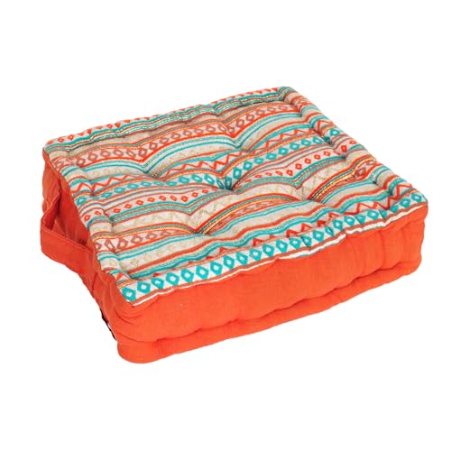 Image of Weaved Quilted Floor Cushion 50x50x10 cm Orange Boho with Cotton Filler Large Size for Seating, Patio Seat, Meditation, Yoga, Pooja, Guests, Living Room, Bedroom Size - 20x20x4 Inch