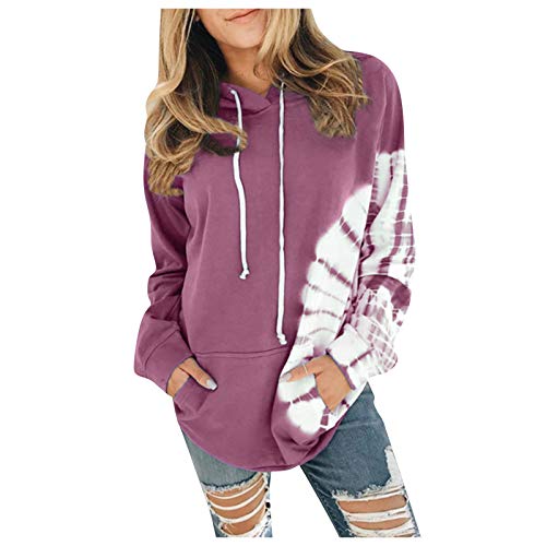 Women's Casual Hoodies Long Sleeve Sweatshirts Cowl Neck Drawstring Hooded Pullover Top with Pockets Purple