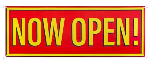 Bannière Now Open grand format pour décorer la façade de votre nouveau magasin