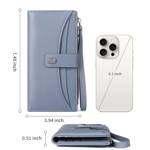 Image of Womens Wallet Bifold Long Card Holder Vegan Leather with Zipper Pocket