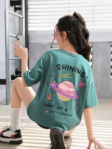 WDIRARA Girl's Oversized Drop Shoulder Cartoon Print Tee Summer Half Sleeve Crewneck T Shirt3