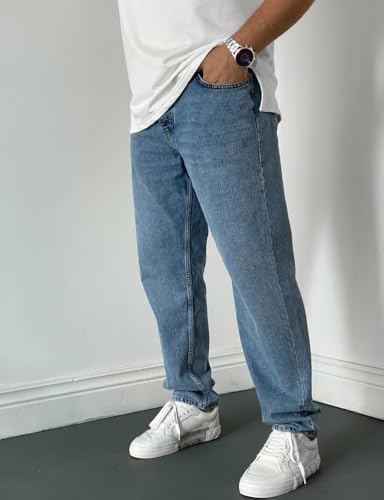 IDEALSANXUN Mens Baggy Jeans Casual Loose Fit Straight Leg Classic Denim Jeans Pants2