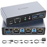 SUIDEK HDMI+Displayport KVM Switch, KVM Switch 2 Computers 2 Monitors 4K@60Hz Dual Monitor for 2 PC, 3 USB 3.0 Ports Support Extended/Mirror Mode with Desktop Controller&2-USB Cables&Power Adapter