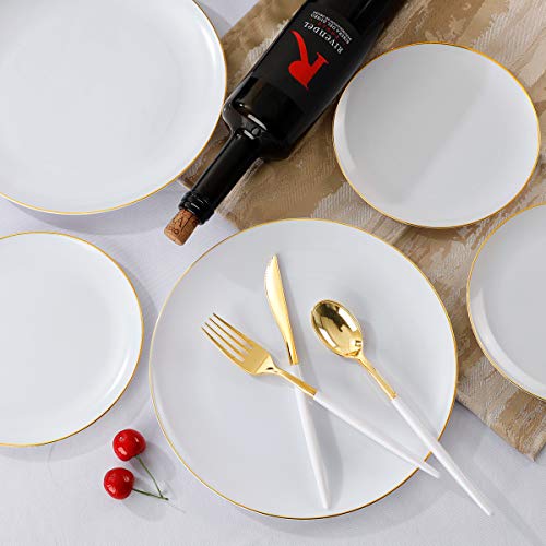 Supernal 150Pcs White And Gold Plastic Plates,Gold Plastic Silverware,Gold Plastic Dinnerware Set Includes 60 Gold Plates,30 Forks,30 Knives,30 Spoons For Weddings Celebrations And Parties #TOP5