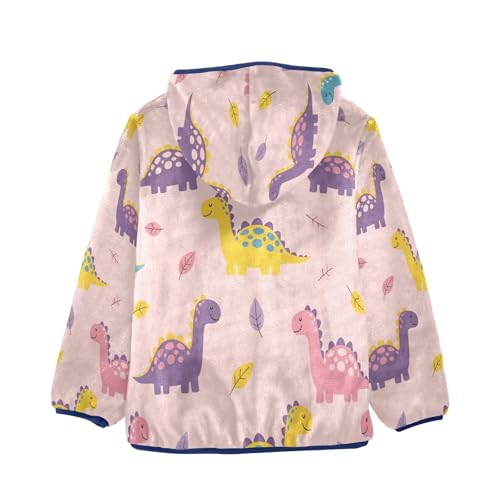 Colorful Dinosaurs on Pink Toddler Fleece Jacket Girl Boys Hooded Fleece Jacket Coat Warm Outwear Zip-up 3-10T2