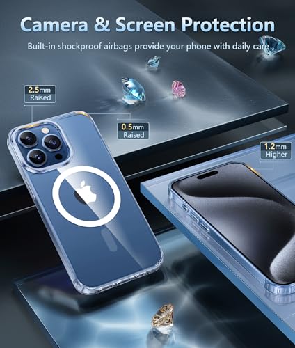 Image of FNTCASE for iPhone 15 Pro Case: Strong Magnetic Anti-Yellowing Slim Clear Phone Case | Military Grade Protection & Shockproof Drop Protective Thin Transparent Cover(Clear Crystal)