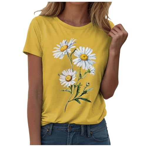 Women's t-Shirts Sunflower Shirts Vintage Flower Graphic Tees Shirts Inspirational Tees Casual Shirt Tops Womans Tops (Yellow, S)