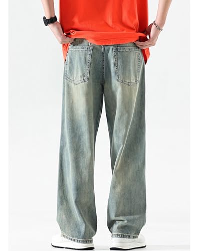 Baggy Wide-Leg Jeans for Men Ripped Straight Casual Loose Fit Distressed Plus Size Denim Pants with Pockets3