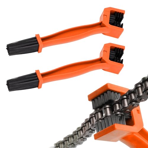 Suvnie 2 PCS Motorcycle Chain Brush, Gear and Chain Cleaning Tool with Double-Ended Brushes, Chain Maintenance Cleaning Scrubbing Brush for Motor, Bicycle, Motorcycle Accessories (Orange)